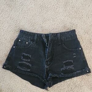 SHEIN Black Distressed Jean Shorts